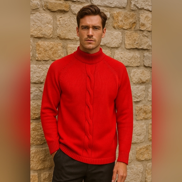 Norm Thompson Red Turtleneck Chunky Swirl Ribbed Hem Grandpacore XL Sweater